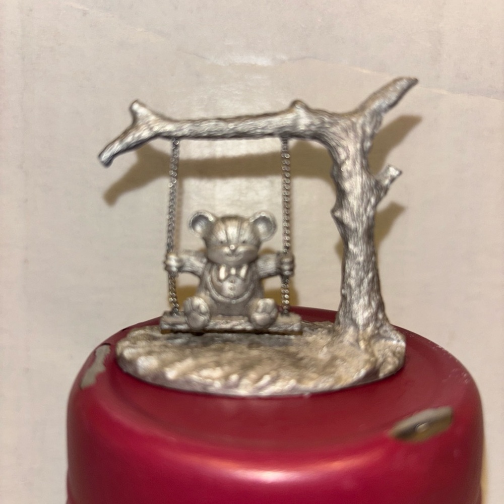Spoontiques Vintage Pewter Bear on a Swing Miniature Figurine 1985